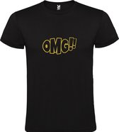 Zwart t-shirt met tekst 'OMG!' (O my God) print Goud  size XXL