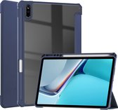Case2go - Tablet Hoes geschikt voor Huawei Matepad 11 (2021) - Transparante Case - Tri-fold Back Cover - Donker Blauw