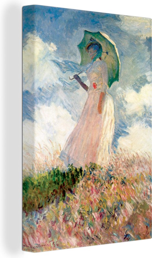 Canvas Schilderij Vrouw met parasol - Schilderij van Claude Monet - 40x60 cm - Wanddecoratie