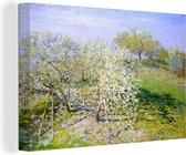 Canvas Schilderij Appelbomen in bloei - Schilderij van Claude Monet - 30x20 cm - Wanddecoratie