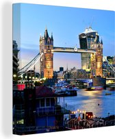 Canvas Schilderij De verlichte Tower Bridge in Londen - 20x20 cm - Wanddecoratie