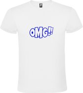 Wit t-shirt met tekst 'OMG!' (O my God) print Blauw  size 4XL