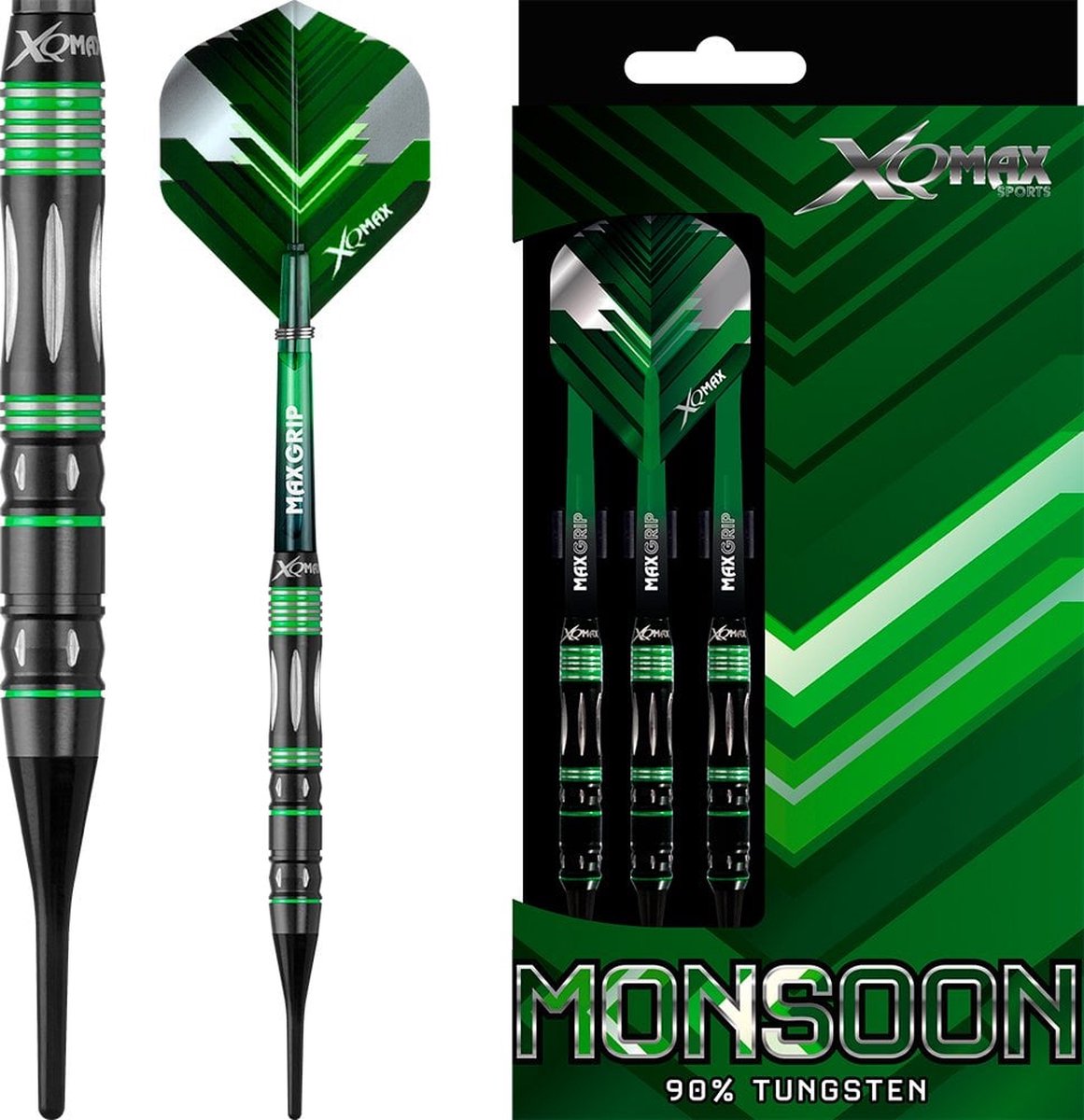 XQMax Dartpijlen Monsoon 90% Softtip 18 Gr Zwart/groen