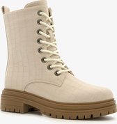 Blue Box dames veterboots met crocoprint - Beige - Maat 38