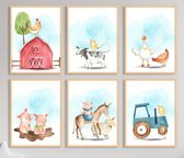 Wandschatz® Poster Set - Babykamer Posters - Baby Cadeau Jongen en Meisje - Kinderkamer - 6 Posters - Dieren Posters - Babykamer Wanddecoratie - A4 formaat 21x30 cm - Poster Babykamer - Kinde