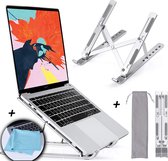 Ergonomische Laptop Standaard - Tablet Houder- Laptophouder- Laptop Verhoger- iPad Houder- Boek Standaard - Notebook Standaard - Sterkste Model 3 Gen tot 40kg - Zilver -  incl. Gratis Opbergz