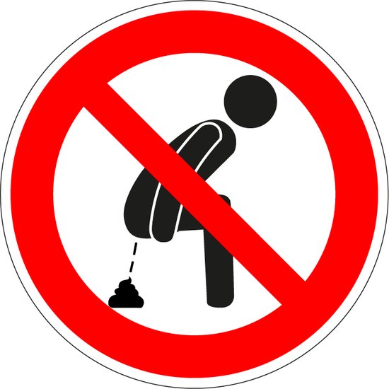 Panneau interdit aux gens de faire caca - plastique 150 mm | bol