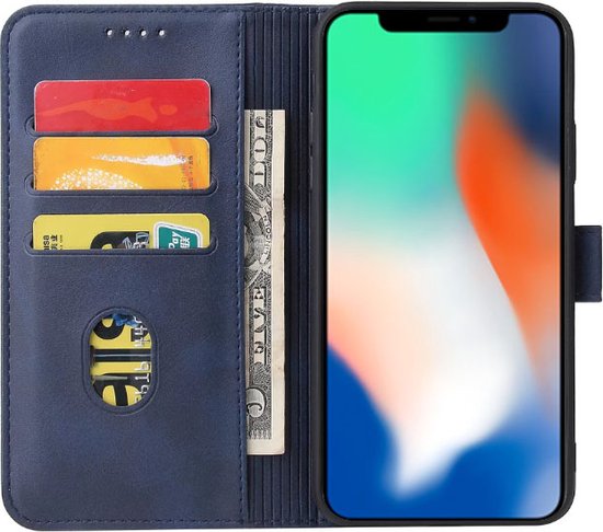 Geschikt voor iPhone X/Xs Telefoonhoesje Kunstleer met Magnetisch lipje en Pasjeshouder Book Case met Klepje - Blauw - Smartphonica geschikt voor Apple iPhone X/10;Apple iPhone Xs
