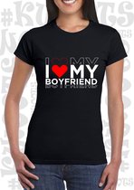 I LOVE MY BOYFRIEND dames t-shirt - Zwart - Maat XL - korte mouwen - leuke shirtjes - quotes - kwoots - Valentine - Valentijnsdag