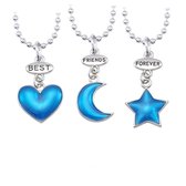 Zoeies bff ketting 3-delig met blauw hart, maan en ster