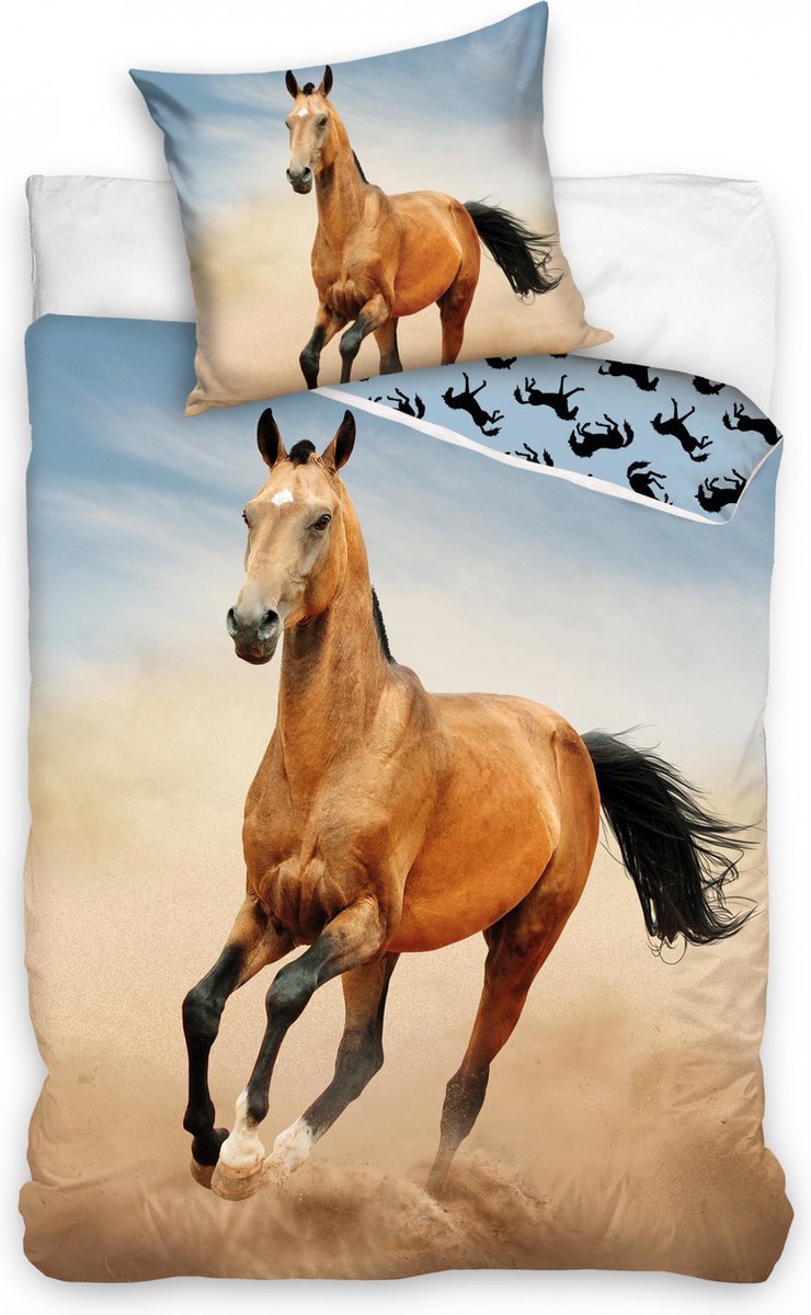Carbotex Dekbedovertrek Horse Junior 140 X 200/90 Cm Katoen Bruin