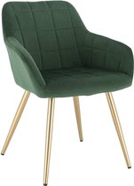 Kamyra® Velvet Eetkamerstoel - Gestoffeerd & Met Armleuning - 1 stuk - Eetkamerstoelen voor bij de Eettafel - Groen met Gouden Poten