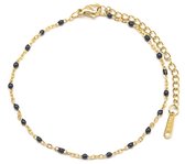 Armband Dames - Schakels en Kralen - RVS - Verstelbaar 17-22 cm - Goudkleurig en Zwart