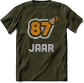 87 Jaar Feest T-Shirt | Goud - Zilver | Grappig Verjaardag Cadeau Shirt | Dames - Heren - Unisex | Tshirt Kleding Kado | - Leger Groen - L