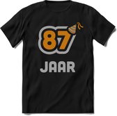 87 Jaar Feest T-Shirt | Goud - Zilver | Grappig Verjaardag Cadeau Shirt | Dames - Heren - Unisex | Tshirt Kleding Kado | - Zwart - M