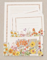 Briefpapier Bloemen - 12 vellen A4 formaat - 6 enveloppen met sluitsticker - Postpapier Flowers