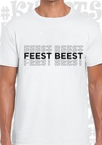 FEEST BEEST heren t-shirt - Wit - Maat XXL - korte mouwen - leuke shirtjes - grappig - humor - quotes - kwoots - party animal