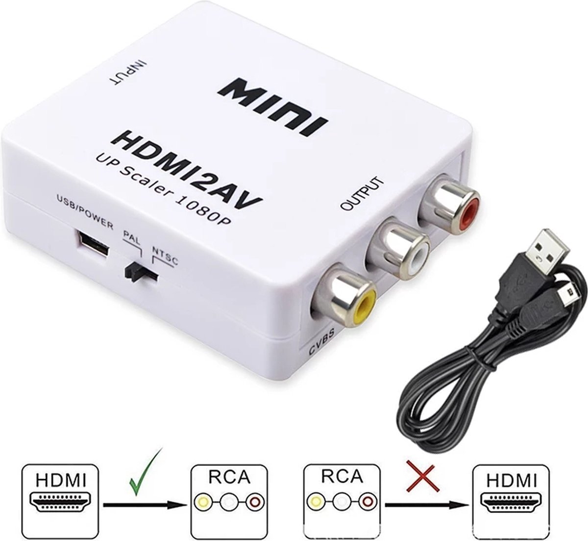 HDMI adapter compatibel met AV scaler - HD video converter naar RCA AV/CVSB L/R - 1080P - compatibel met NTSC PAL