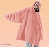 Hoodie deken unisex - roze - deken met mouwen - hoodie blanket - plaid met mouwen - sheat - sherpa