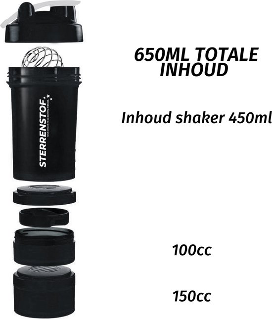 Sterrenstof Shaker-To-Go - Shakebeker - Luxe Shaker - BPA vrij - Inclusief Proteïne en vitamine bakjes - 650ml