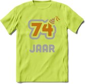 74 Jaar Feest T-Shirt | Goud - Zilver | Grappig Verjaardag Cadeau Shirt | Dames - Heren - Unisex | Tshirt Kleding Kado | - Groen - M