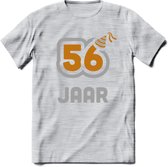 56 Jaar Feest T-Shirt | Goud - Zilver | Grappig Verjaardag Cadeau Shirt | Dames - Heren - Unisex | Tshirt Kleding Kado | - Licht Grijs - Gemaleerd - S