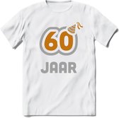 60 Jaar Feest T-Shirt | Goud - Zilver | Grappig Verjaardag Cadeau Shirt | Dames - Heren - Unisex | Tshirt Kleding Kado | - Wit - XXL