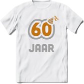 60 Jaar Feest T-Shirt | Goud - Zilver | Grappig Verjaardag Cadeau Shirt | Dames - Heren - Unisex | Tshirt Kleding Kado | - Wit - S