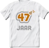 47 Jaar Feest T-Shirt | Goud - Zilver | Grappig Verjaardag Cadeau Shirt | Dames - Heren - Unisex | Tshirt Kleding Kado | - Wit - M