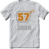 57 Jaar Feest T-Shirt | Goud - Zilver | Grappig Verjaardag Cadeau Shirt | Dames - Heren - Unisex | Tshirt Kleding Kado | - Licht Grijs - Gemaleerd - XL