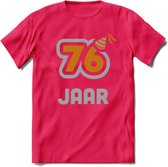 76 Jaar Feest T-Shirt | Goud - Zilver | Grappig Verjaardag Cadeau Shirt | Dames - Heren - Unisex | Tshirt Kleding Kado | - Roze - L