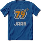 79 Jaar Feest T-Shirt | Goud - Zilver | Grappig Verjaardag Cadeau Shirt | Dames - Heren - Unisex | Tshirt Kleding Kado | - Donker Blauw - XL