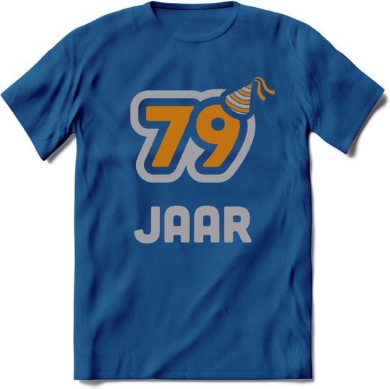 79 Jaar Feest T-Shirt | Goud - Zilver | Grappig Verjaardag Cadeau Shirt | Dames - Heren - Unisex | Tshirt Kleding Kado | - Donker Blauw - XL