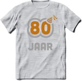 80 Jaar Feest T-Shirt | Goud - Zilver | Grappig Verjaardag Cadeau Shirt | Dames - Heren - Unisex | Tshirt Kleding Kado | - Licht Grijs - Gemaleerd - 3XL