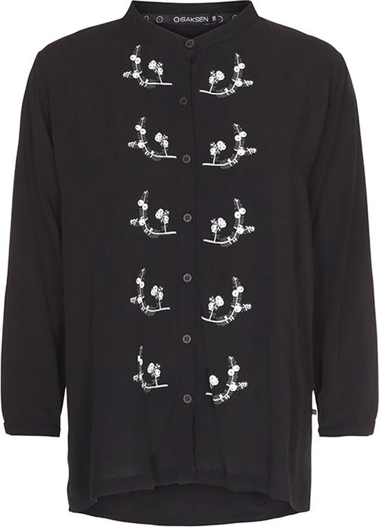 Dames blouse zwart met witte enthno print op voorpand volwassen lange mouw viscose luxe chic