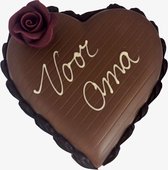 Chocolade - Dubbel Hart met roos - "Voor Oma" - Zijden lint "Speciaal voor jou" - Cadeauverpakking