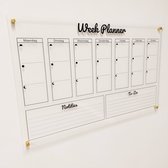 Weekplanner 80x50 cm - Acryl - Nederlands - Inclusief stift en montagemateriaal. Uitwisbaar en herschrijfbaar - transparant - Memobord / Planbord / Whiteboard