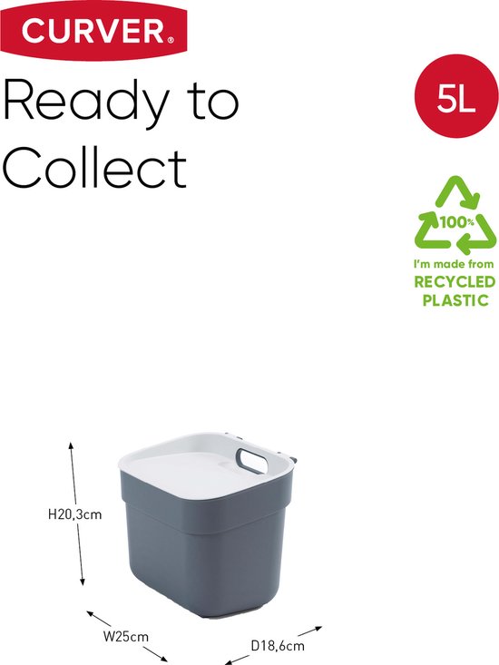 Prullenbak Curver Ready to Collect - GFT - 5L - Gris foncé/Gris clair