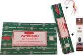 Doos met 12 pakjes à 15 gram - Wierook - Wierookstokjes - Incense sticks - Patchouli + 5 Mini Wierookstokjes + Gelukspoppetje