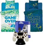Dekbedovertrek Game Over- Glow in the Dark- 140x200- 1persoons-Katoen- incl. Paladone Playstation 4 Controller Nachtlamp
