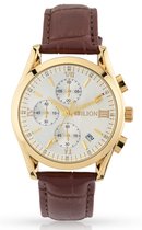 Horloges voor mannen – Heren horloge – Mannen horloge – Leer mannen Horloge – Horloge Leren band – Leer - Leren mannen horloge – Quartz Chronograaf horloge – Goud/Zilver Horloge –