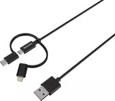 Philips DLC3106T/03 3-in-1 Oplaadkabel - Lightning USB-Kabel, Micro-USB, USB-C - Compatibel met Samsung en iPhone - 2 Meter - Zwart