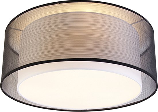 QAZQA drum-neutron - Moderne Plafondlamp - 3 lichts - Ø 500 mm - Zwart - Woonkamer | Slaapkamer | Keuken