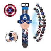 Captain America horloge - captain america projector horloge - Captain America Marvel horloge- speelgoed horloge The Avengers Captain America - Kinder horloge