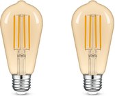 E27 LED lamp 6W DUO pack - rustieke sfeer 2200k dimbaar ST64 Amber - 2 stuks