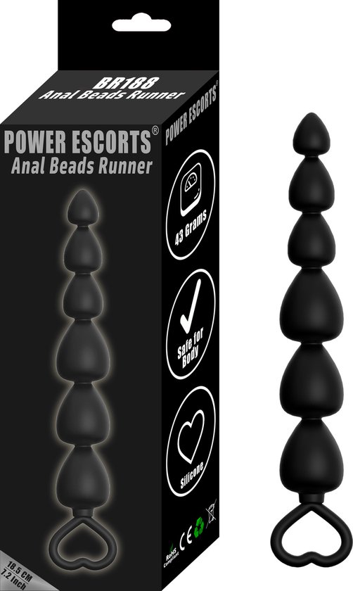 Foto: Power escorts anal beads runner anal beads trendy zwart silicone xtra long size 18 5 cm stoere cadeaubox br188