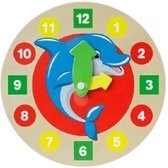 Houten kinderklok - dolfijn - speelklok - leerklok leren klokkijken - funcadeau schoencadeautje