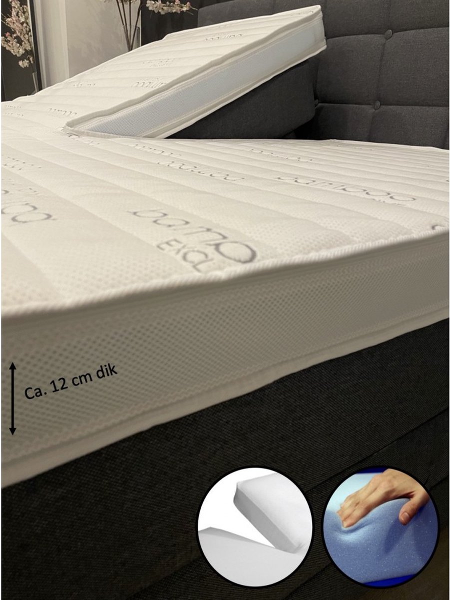 dreambedden Splittopper 160x210 - Medium/Stevig - HR60 - Bamboo Exclusive - ca. 12 cm dik - Anti Allergie - SPLIT Wit