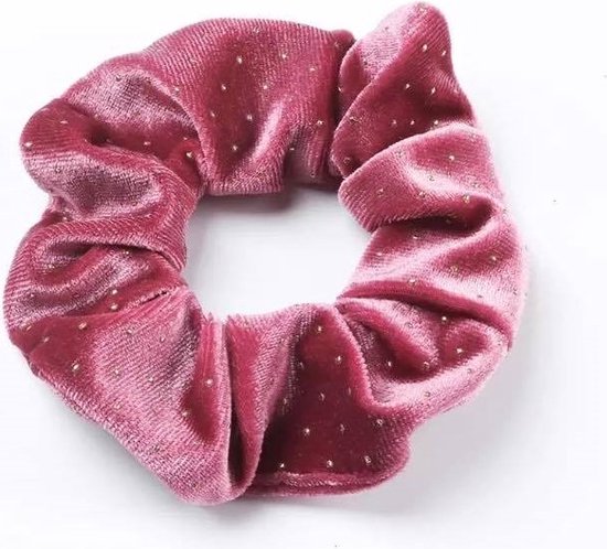 Scrunchie Roze met Gouden Stippen - Scrunchie Velvet - Haarwokkel - Haarelastiek - Haaraccessoires