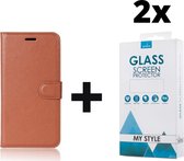 Kunstleer Bookcase Hoesje Met Pasjeshouder Huawei P Smart Bruin - 2x Gratis Screen Protector - Telefoonhoesje - Smartphonehoesje